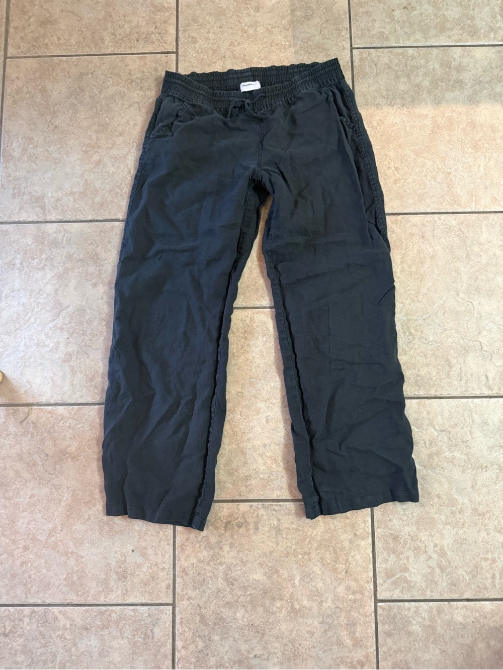 Allen Allen Black Drawstring Jogger Linen Pants